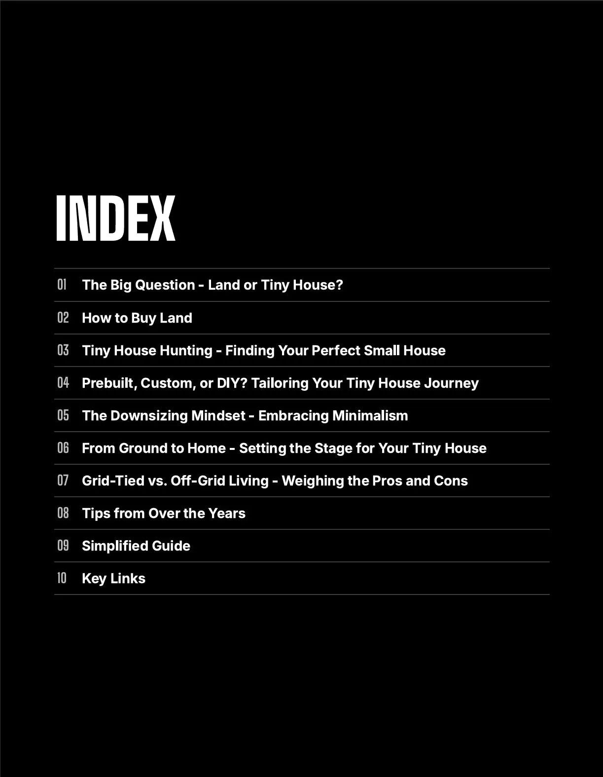 Inside pages of the Start Living Tiny ebook – tiny house tips and off-grid living guide